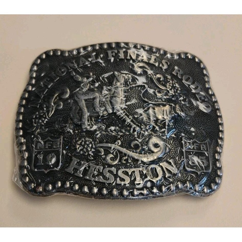 Vintage 1985 Hesston NFR Belt Buckle Rodeo NOS Roper Cowboy National Finals
